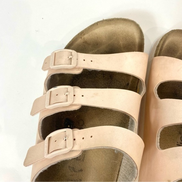 Birkenstock Papillo Metallic Pink Arizona sandals Slip On 3 Strap Leather Slides - Picture 10 of 12